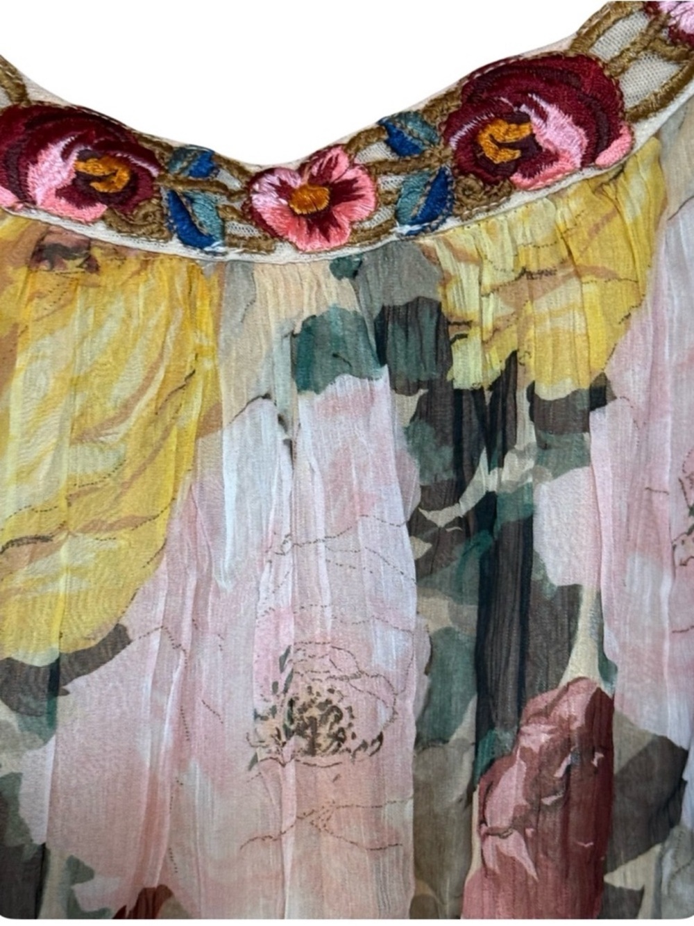 Sundance Cupro Floral Embroidered Boho Blouse Lined Sheer Sleeve Medium - Picture 4 of 5